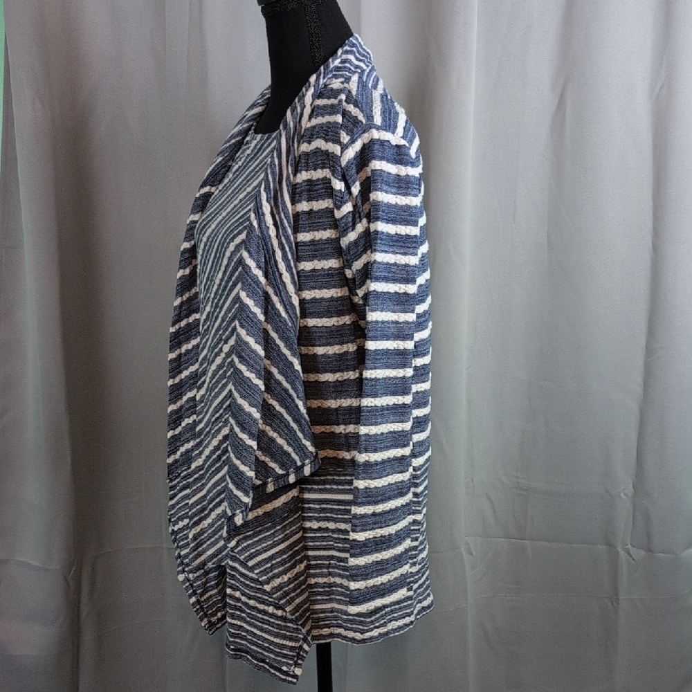 Chico's Blue and‎ White Striped Cardigan. - Picture 3 of 7
